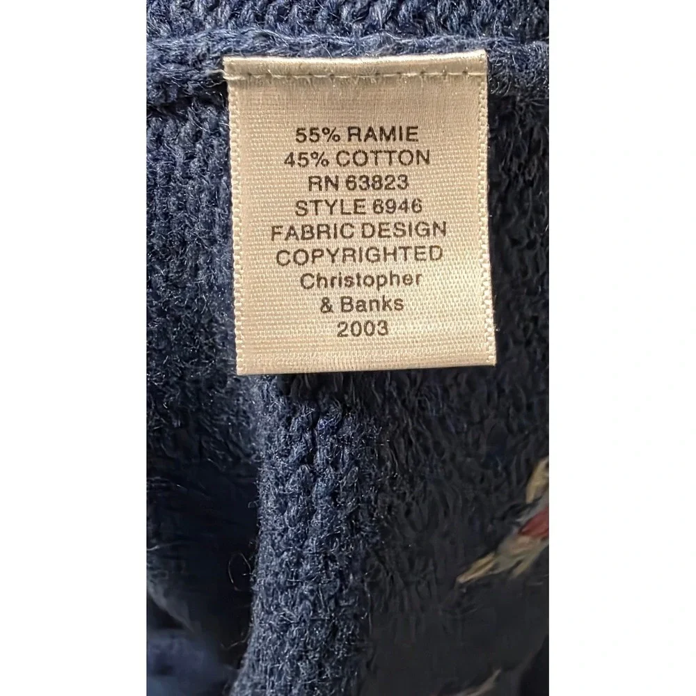 Christopher & Banks Women XL Sweater Blue Hand Embroidered Floral Quarter Zip